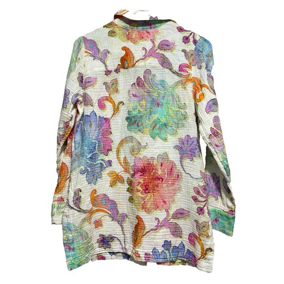 Soft Surroundings Escambia Gauze Tunic Shirt Multi XS Painterly Floral Collared - Picture 4 of 7
